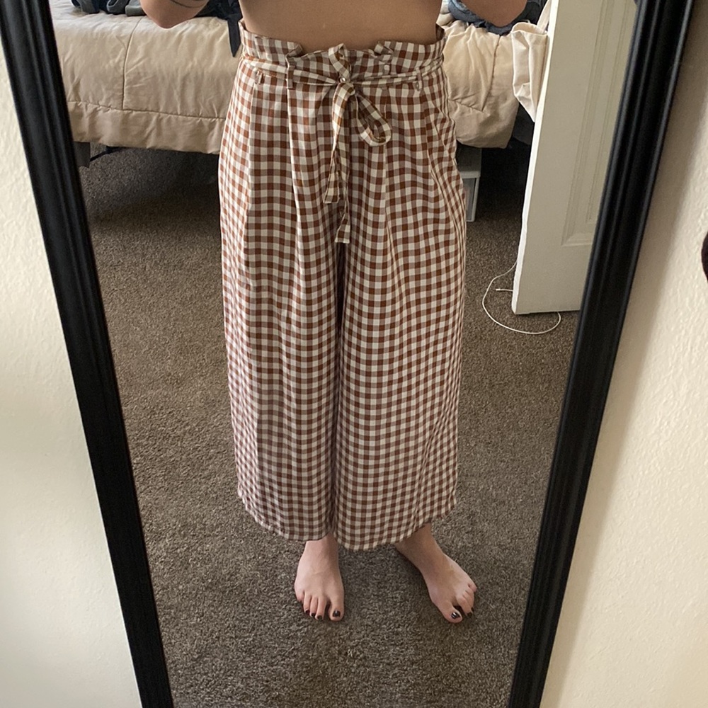 Plaid High-Waisted Wide Leg Pants